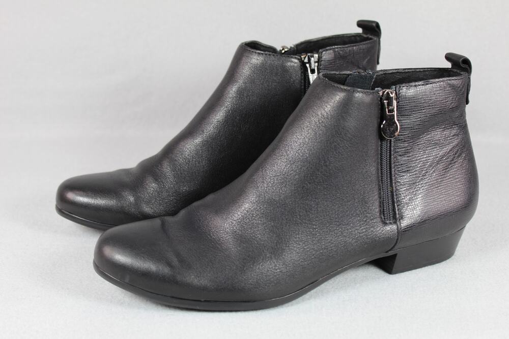 Munro Lexi Black Leather Ankle Booties Women's 9 Dual Sided Zipper Boots